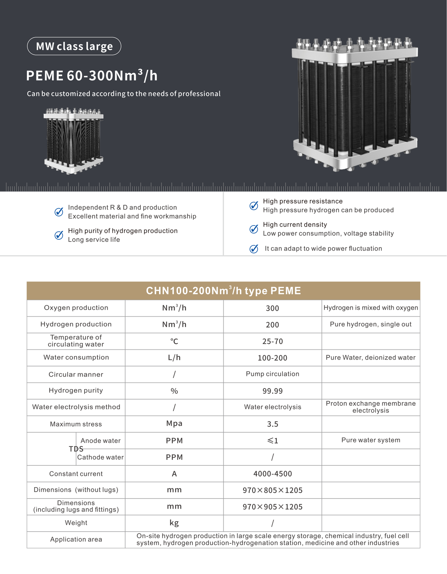 PEM Hydrogen Electrolyzer MW Class (LARGE CAPACITY)